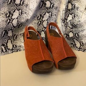 Yellow box orange platform sandals